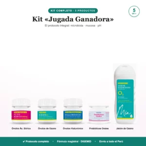 Kit Jugada Ganadora: ovulos de borico, ozono e hialuronico, probioticos orales y jabon de ozono