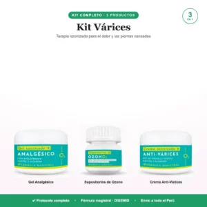 Kit Varices: gel analgesico ozonizado, supositorios de ozono y crema anti-varices
