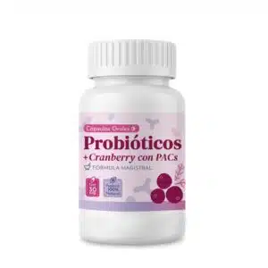 Probióticos Orales + Cranberry Cápsulas de Mía Salud Natural, frasco de 30
