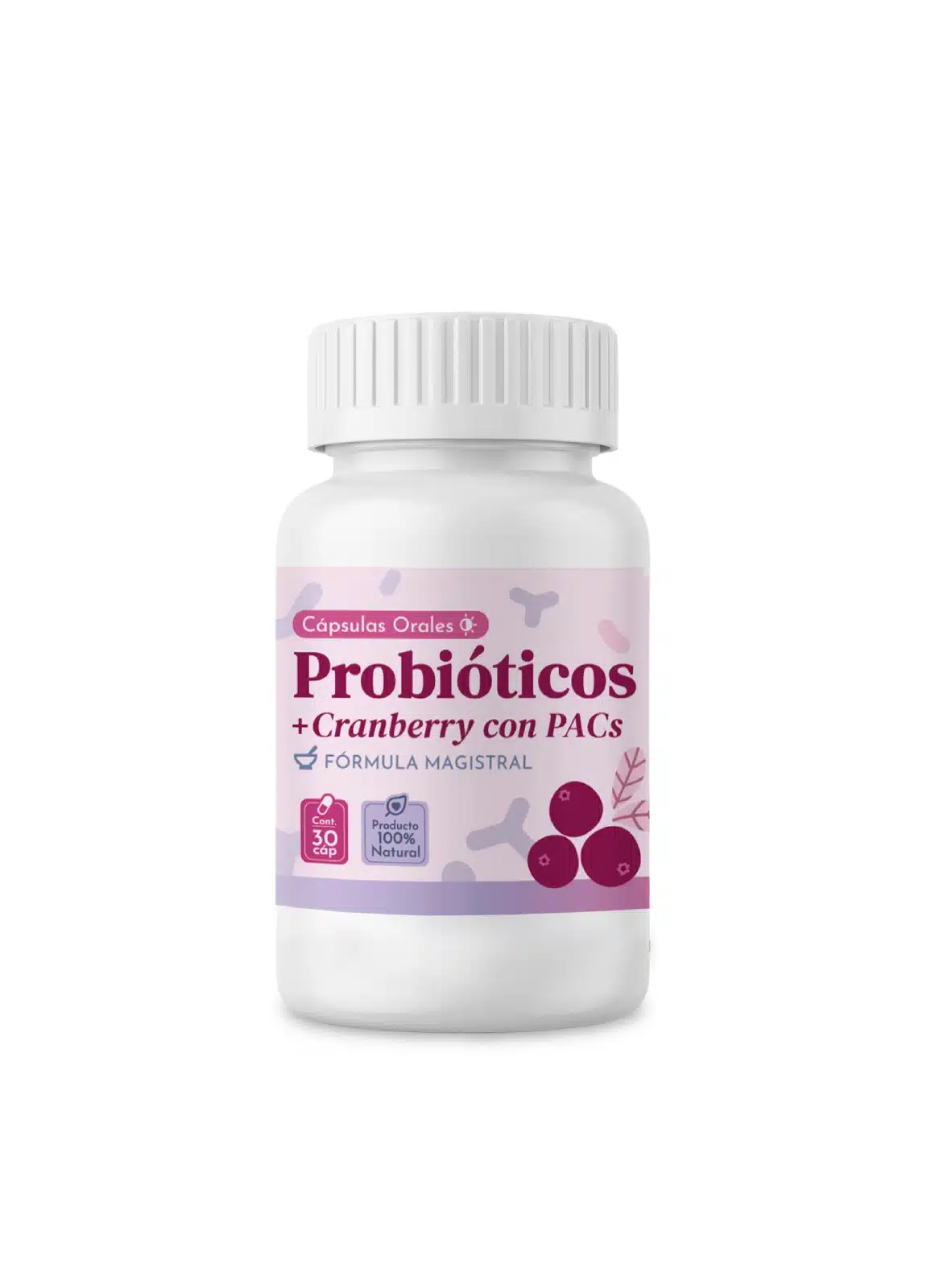 Probióticos Orales + Cranberry Cápsulas de Mía Salud Natural, frasco de 30